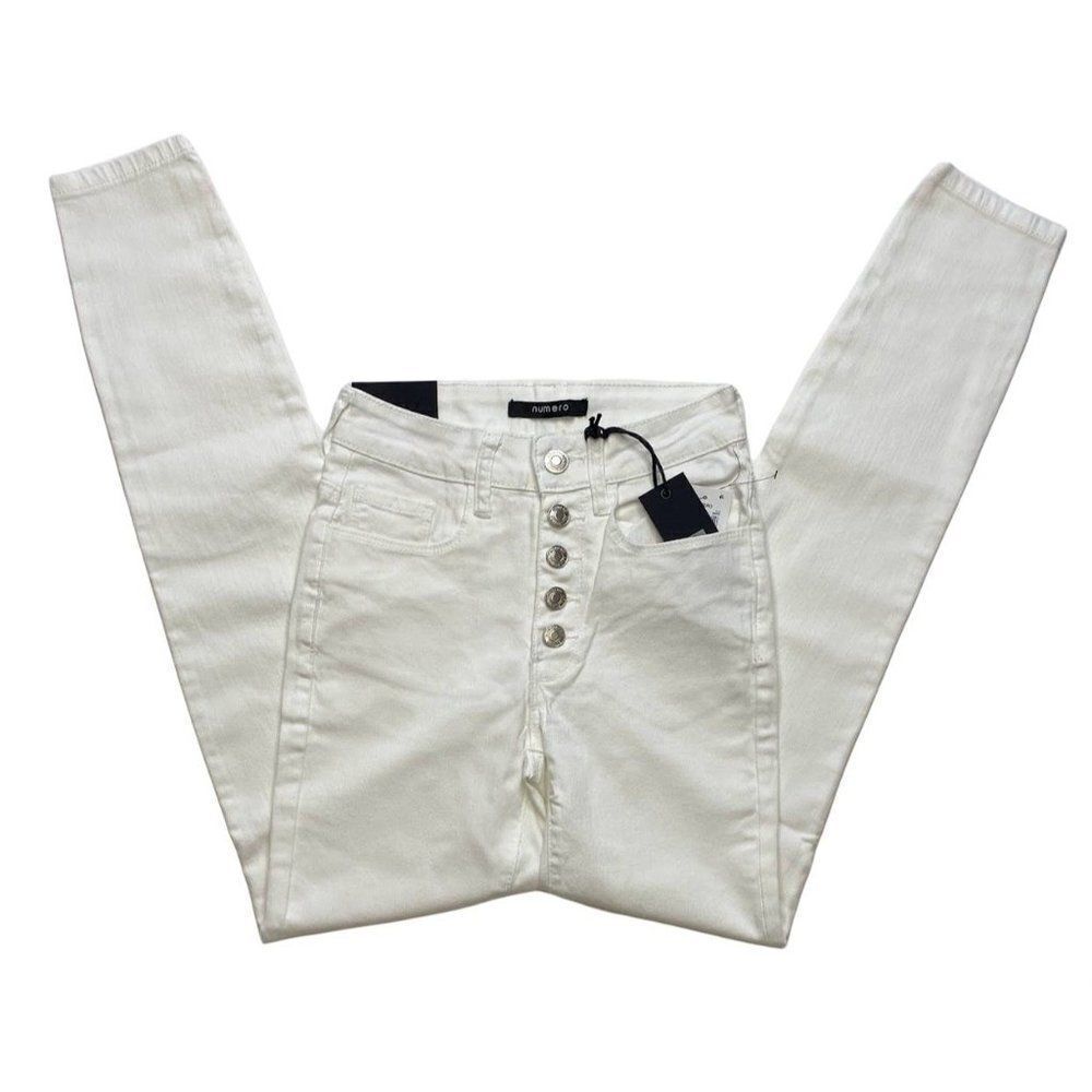 Numero Verona Ankle Skinny‎ Jeans 26 White Juniors' Stretchy Exposed-Buttons NEW